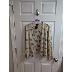 Anthology Women's Beige Dog Print Silk & Cashmere Tank & Sweater Knit - Size M
